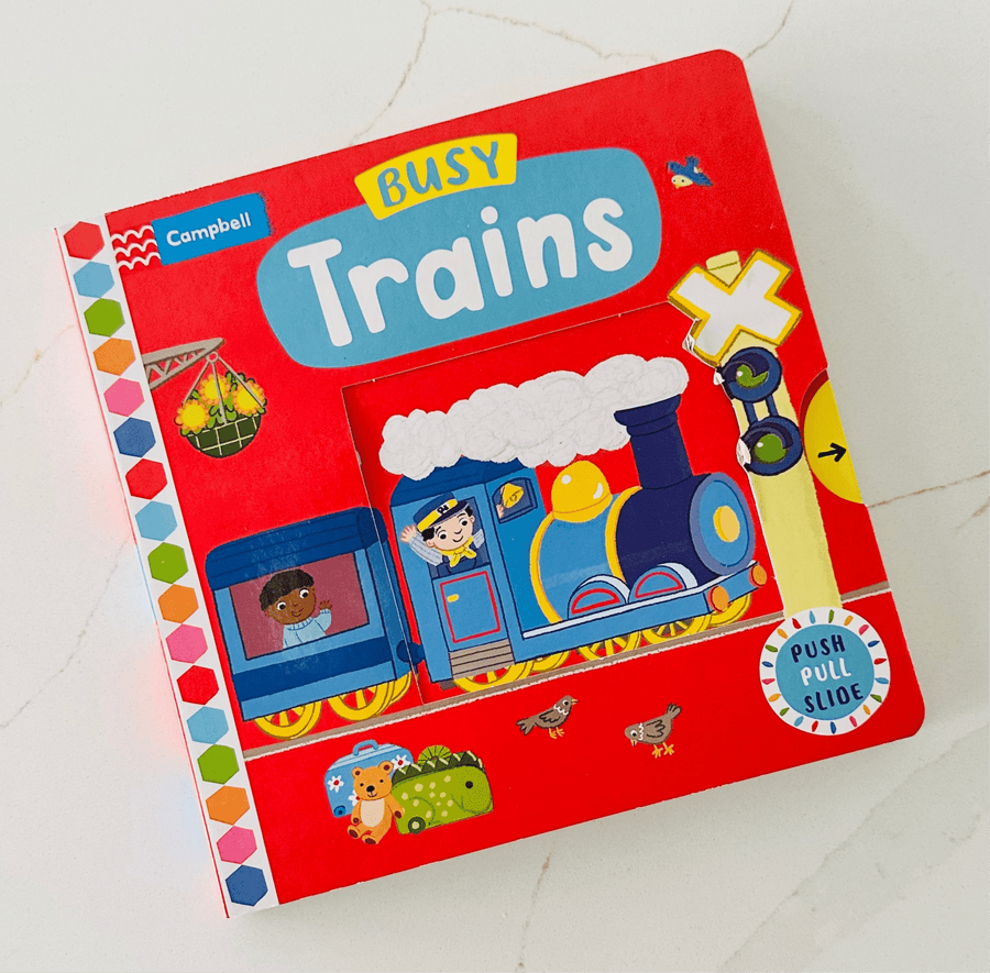 Busy Trains - A Push, Pull and Slide book - Wondertivity